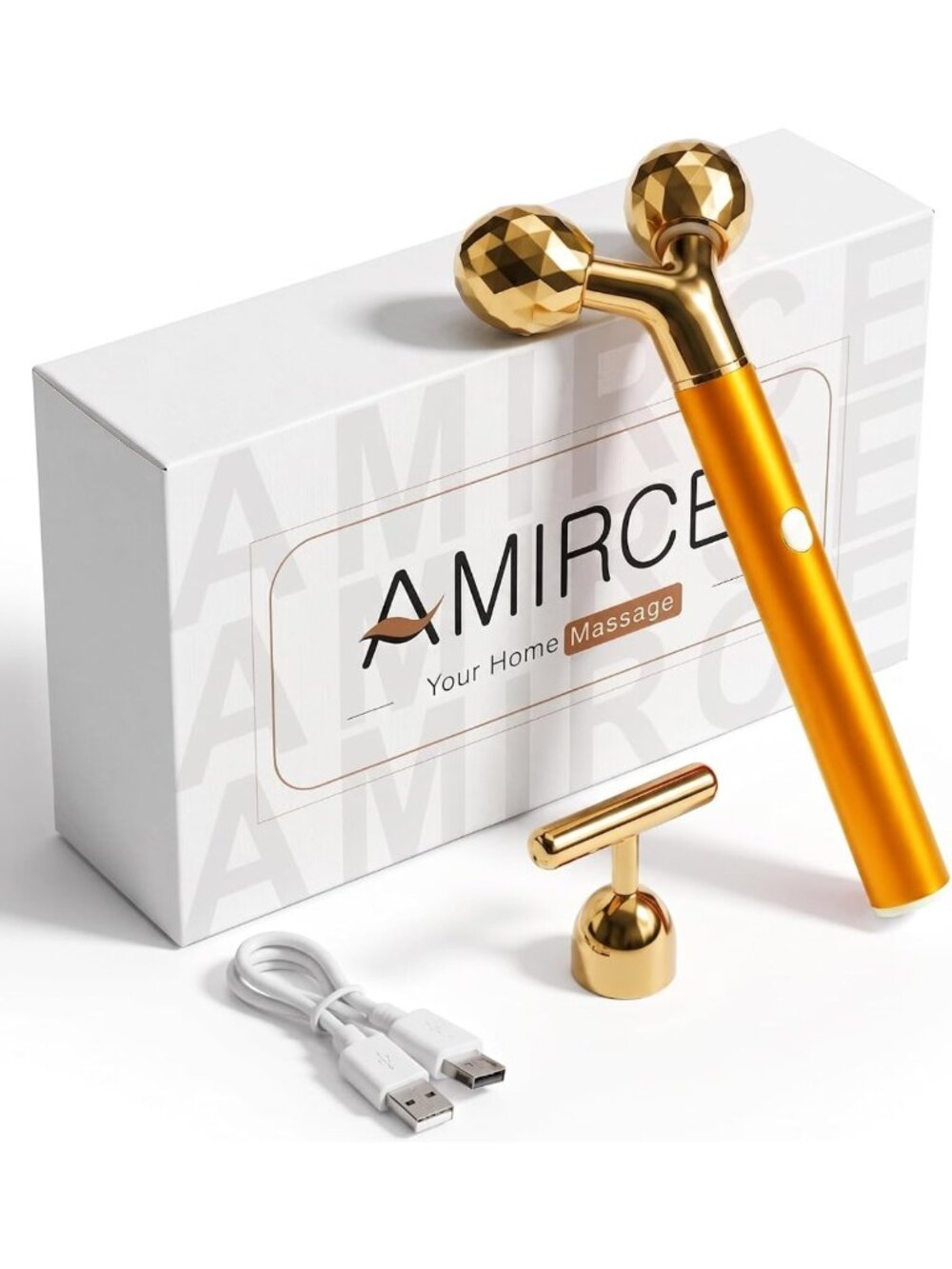 Rechargeable Golden Vibrating Face Massager Roller for Lymphatic Drainage